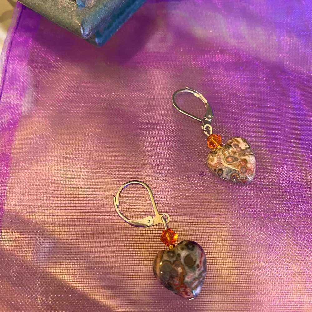 Private label handmade leopard Jasper with Swarovski crystal earrings.